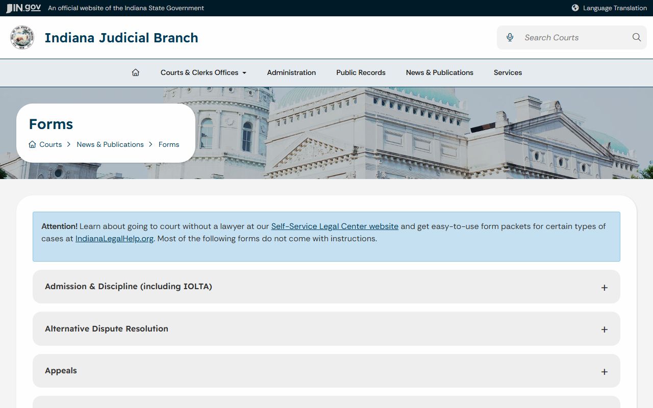 Warrick County Clerk of the Courts Indiana court forms