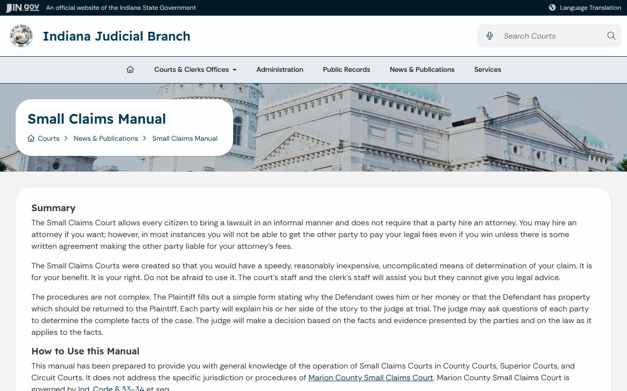 Warrick County Clerk of the Courts small claims manual