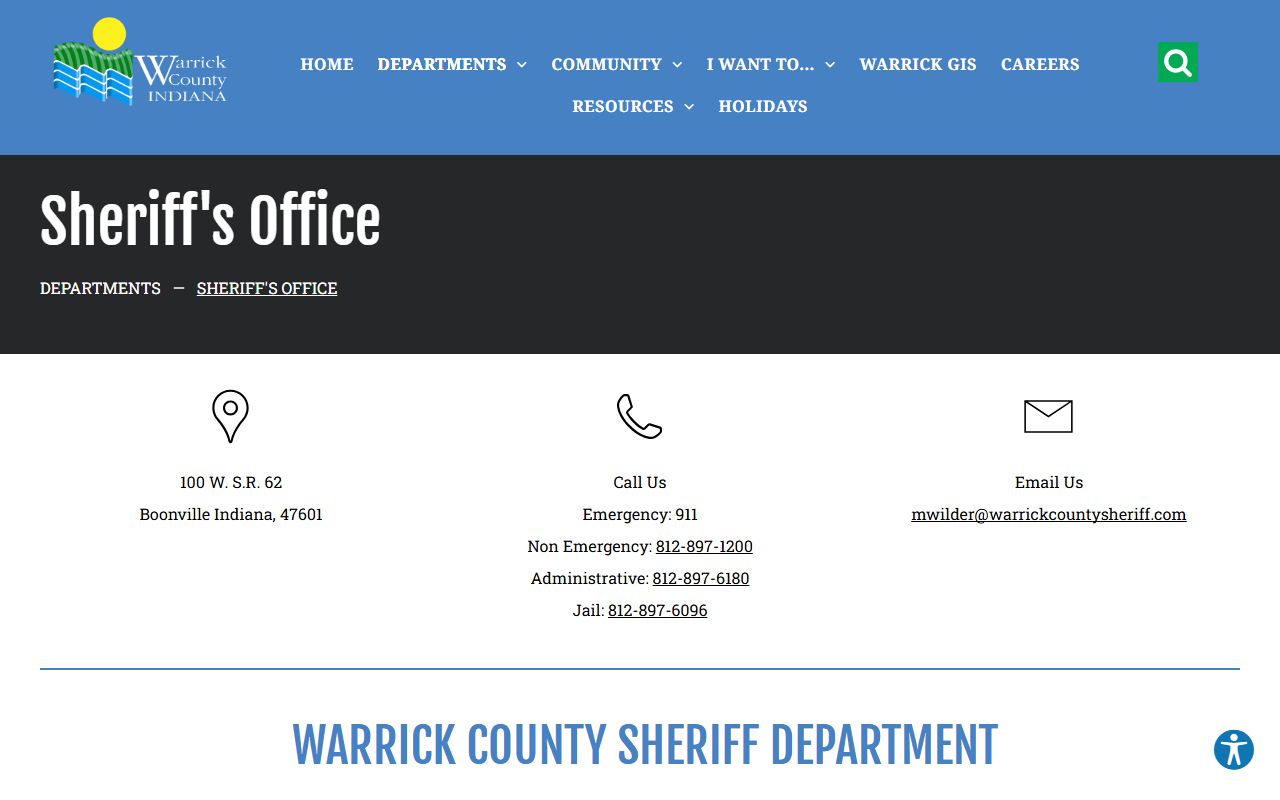 Warrick County arrest records sheriff department page