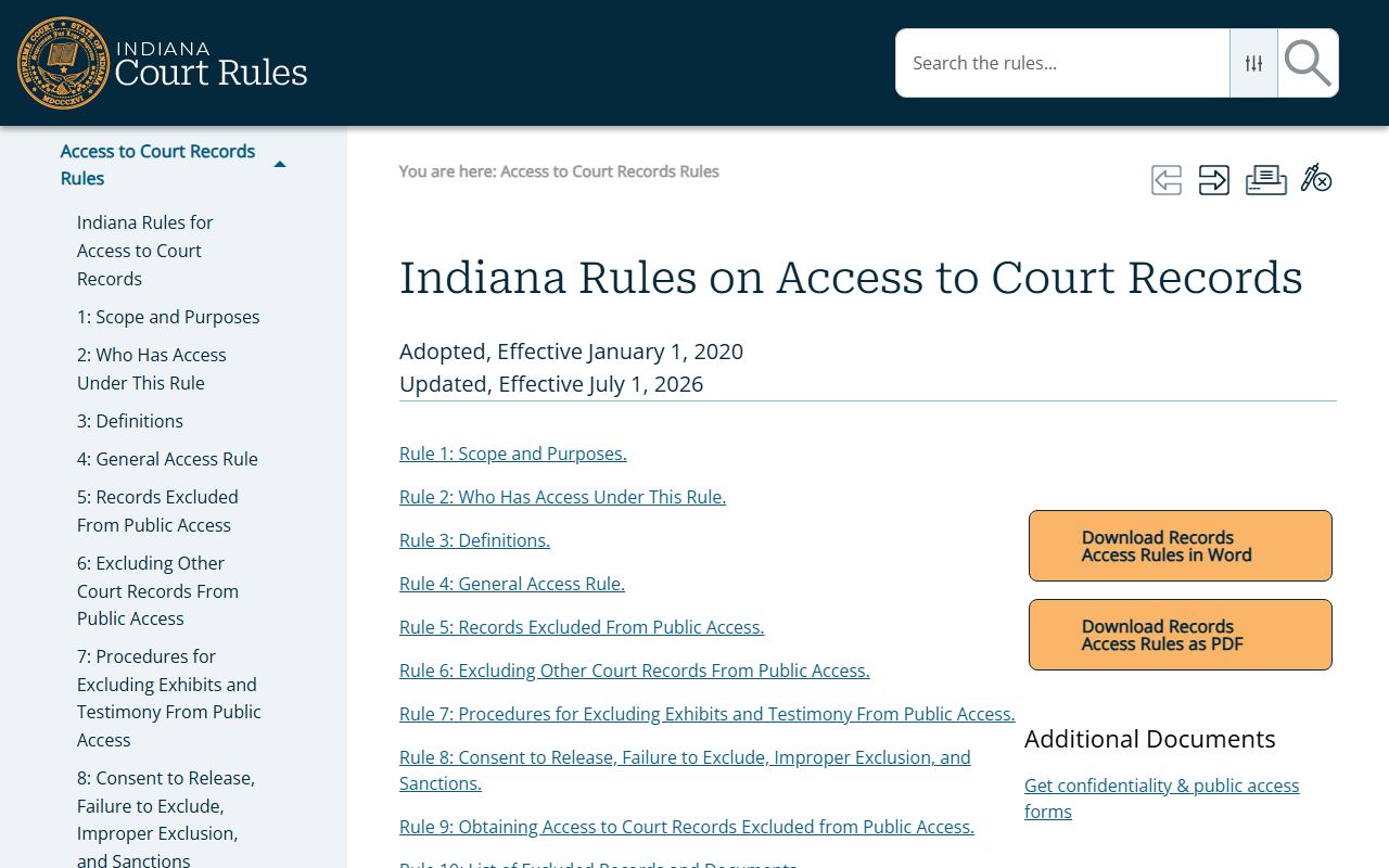 Warrick County court records Indiana Access to Court Records rules