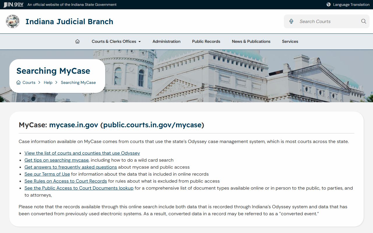 Warrick County court records MyCase help page