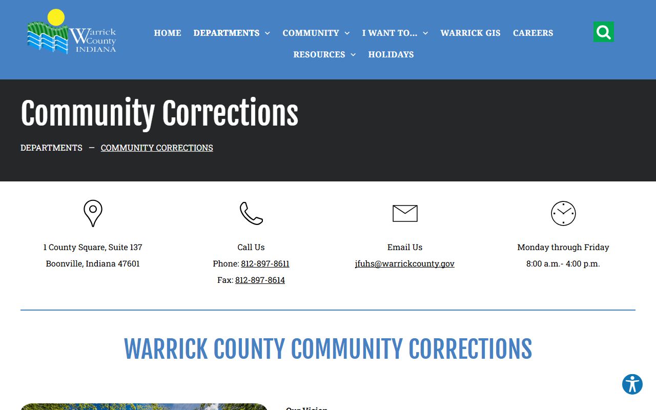 Warrick County criminal court records Community Corrections