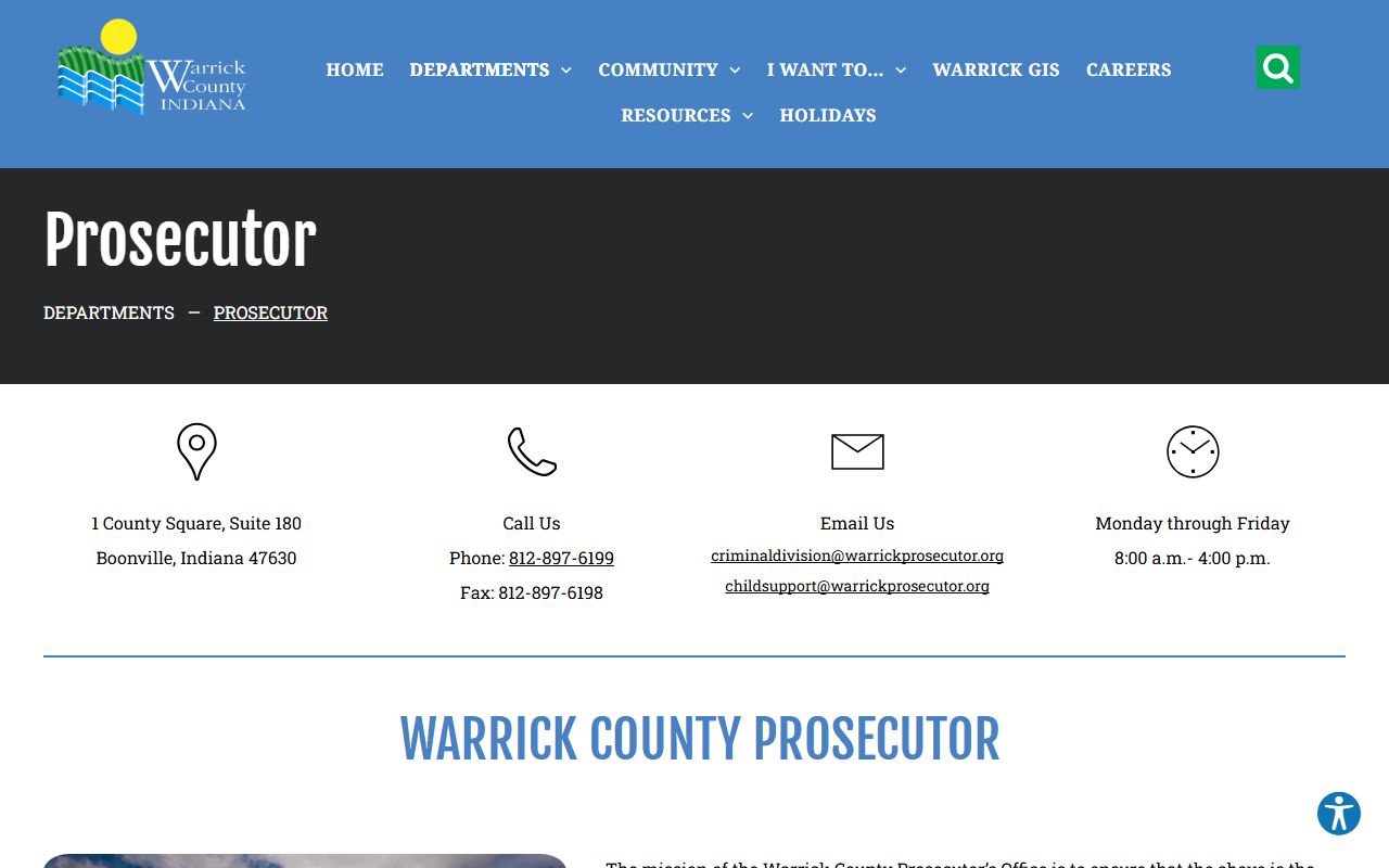 Warrick County criminal court records prosecutor page
