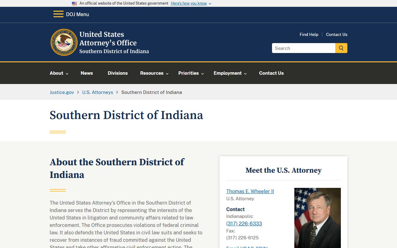 Warrick County criminal court records Southern District of Indiana U.S. Attorney