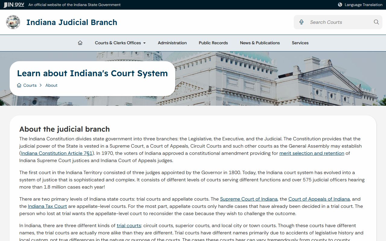 Warrick County Circuit and Superior Courts Indiana court system overview
