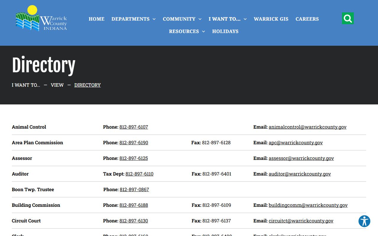 Warrick County court records department directory