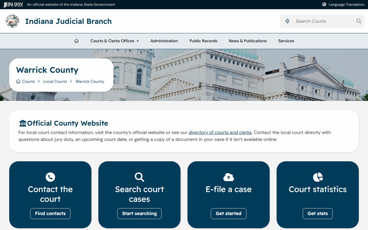 Warrick County court records Indiana courts local page