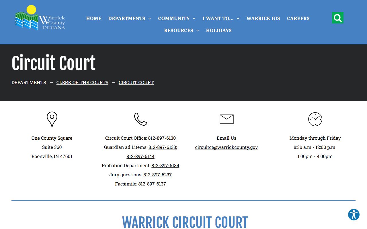 Warrick County court records Circuit Court page