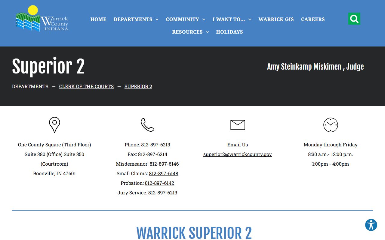 Warrick County court records Superior Court No. 2 page