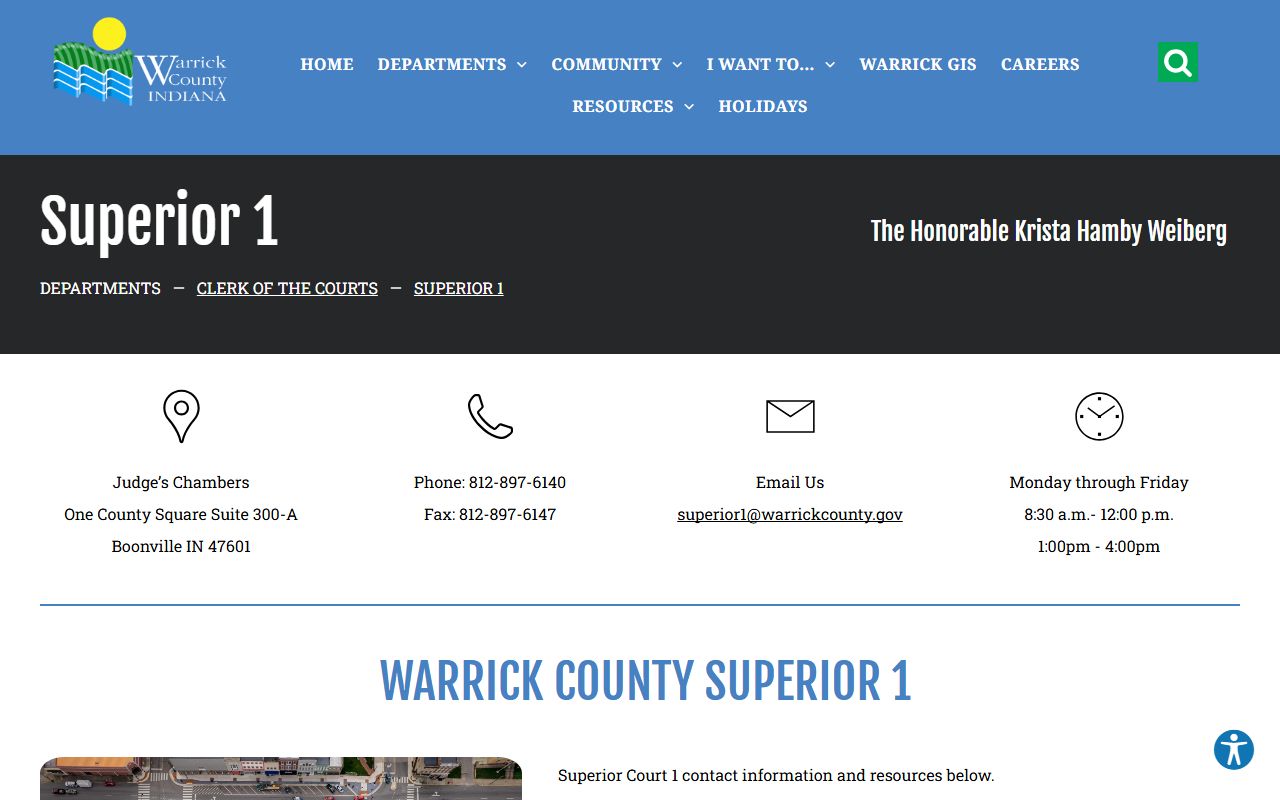 Warrick County court records Superior Court No. 1 page