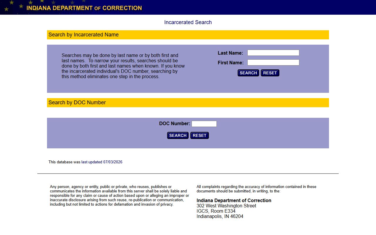 Warrick County inmate records IDOC incarcerated search portal