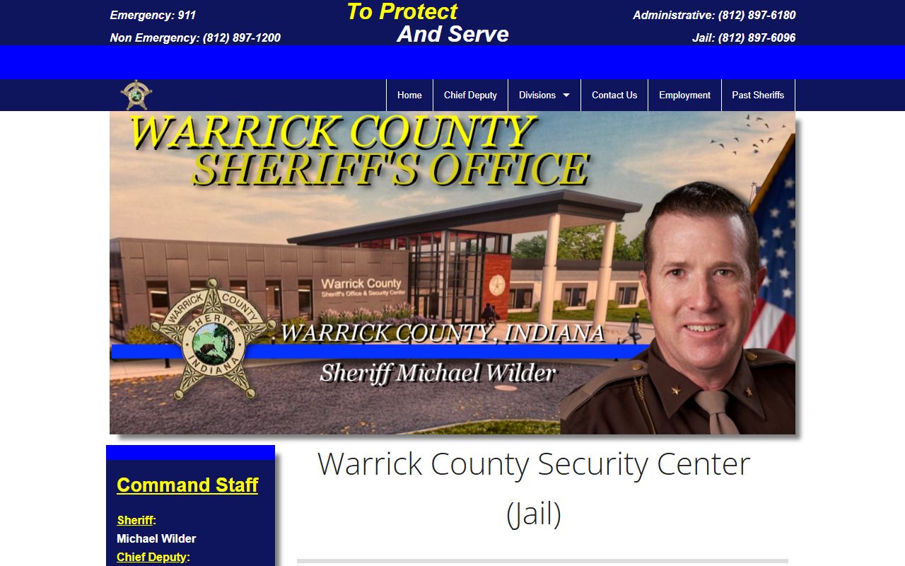 Warrick County inmate records Security Center jail page