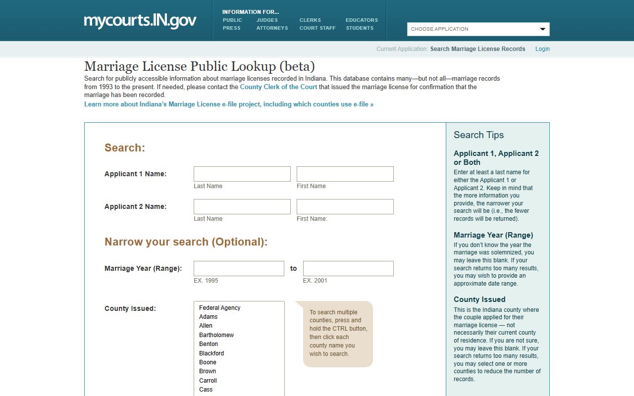 Warrick County marriage records Indiana Marriage License Public Lookup