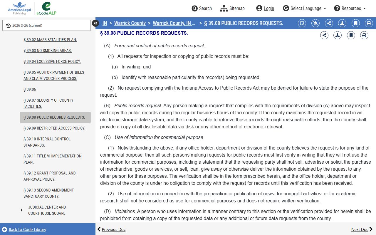 Warrick County probate records public request rule