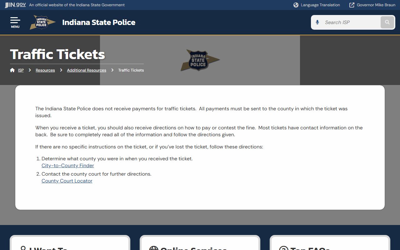 Warrick County traffic court records Indiana State Police ticket guidance